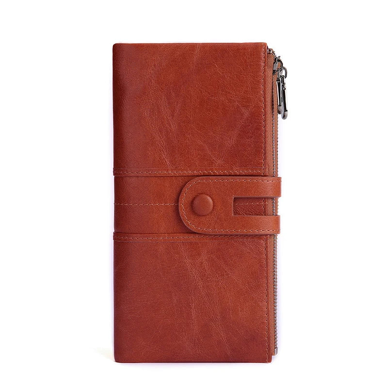Retro genuine leather ladies wallet Korean fashion mobile phone bag top layer cowhide rfid long wallet purse wholesale