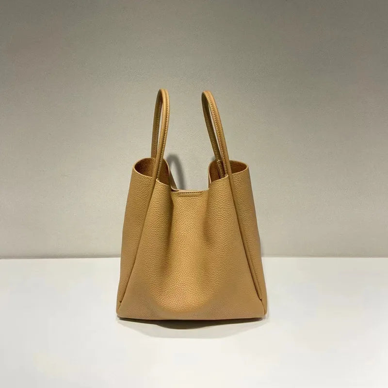 Basket bag women's niche cowhide handbag new bucket genuine leather women's bag high-end shoulder bag