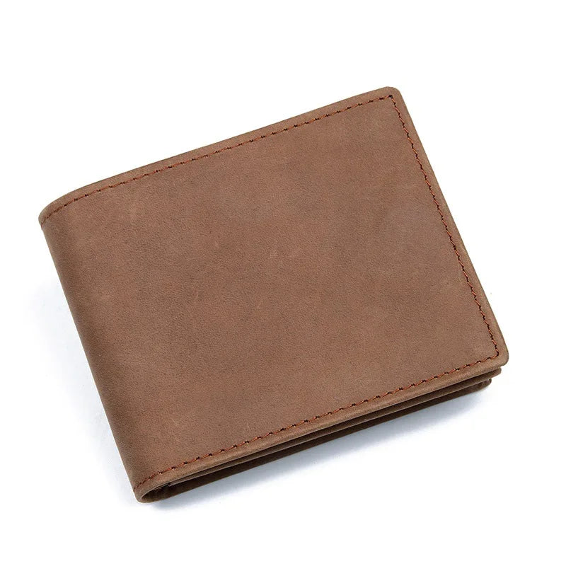 Handmade RFID Mens Brown Slim Bifold Wallet Soft Leather Origin Purse for Men Boy Gift with Credit Card Slots Notes Coin Pocket
