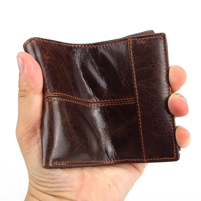 Mens Short Wallet Designer Genuine Leather Slim folding Purse with Credit Card Slots Coin Pocket and Photo Windows