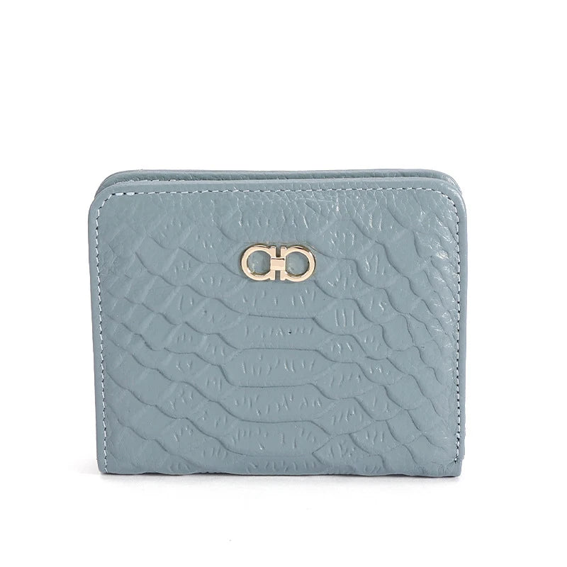 Women Mini Short Purse Snake Pattern Genuine Leather folding Zipper Wallet Mult Slots Coin Card Holder for Girls Female Gift