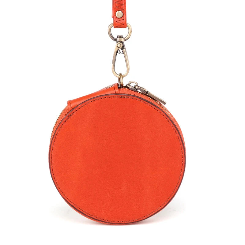 Retro genuine leather cute small coin purse round storage bag top layer cowhide casual hand holding small purse wallet