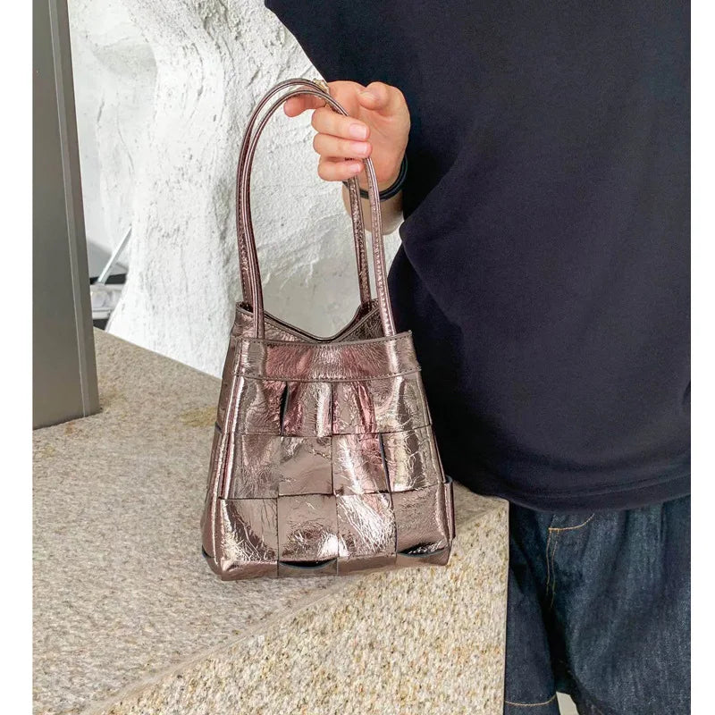 new style cowhide woven Bucket bag portable basket crossbody bag high-end genuine leather women's bag